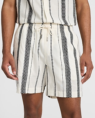 6" Textured Jacquard Striped Drawstring Elastic Waist Short