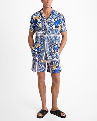 6" Patchwork Elastic Waist Swim Trunks