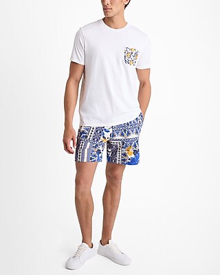 6" Patchwork Elastic Waist Swim Trunks
