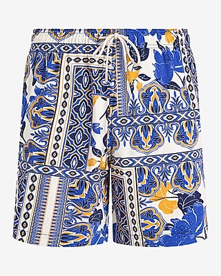 6" Patchwork Elastic Waist Swim Trunks
