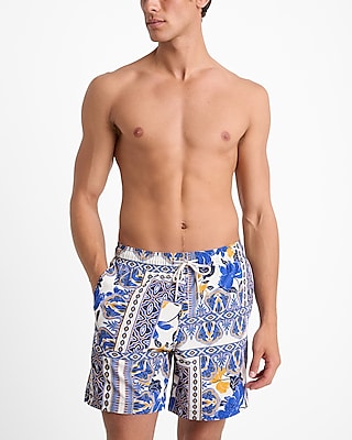 6" patchwork elastic waist swim trunks