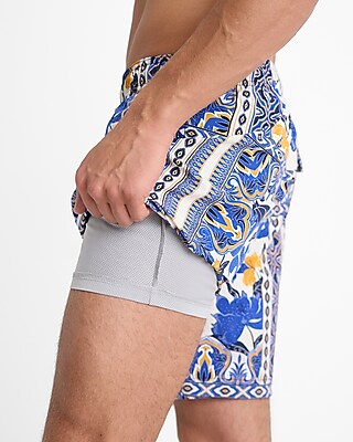 6" Patchwork Elastic Waist Swim Trunks