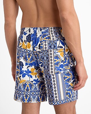 6" Patchwork Elastic Waist Swim Trunks