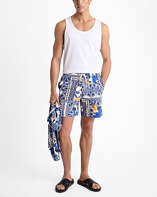 6" Patchwork Elastic Waist Swim Trunks