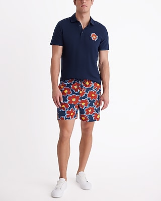 Printed 6" Elastic Waist Swim Trunks