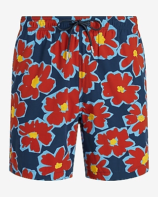 Printed 6" Elastic Waist Swim Trunks