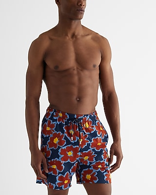 Printed 6" Elastic Waist Swim Trunks