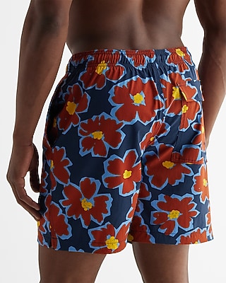 Printed 6" Elastic Waist Swim Trunks