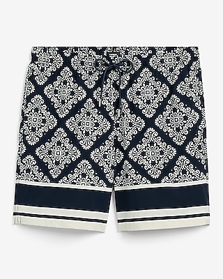 6" Bordered Printed Elastic Waist Swim Trunks