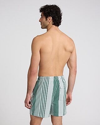 6" Striped Elastic Waist Swim Trunks