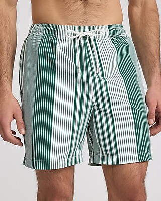 6" Striped Elastic Waist Swim Trunks