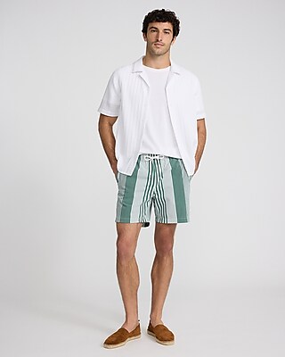 6" Striped Elastic Waist Swim Trunks