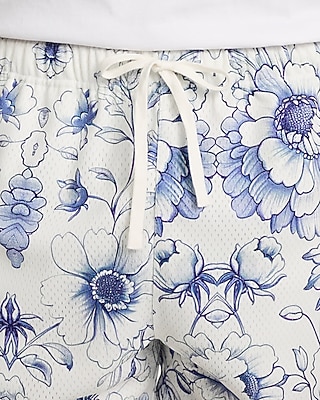 Floral Mesh Drawstring Elastic Waist Shorts