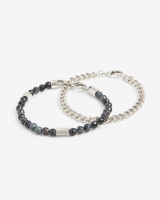 2 Pack Chain & Black Bead Bracelet