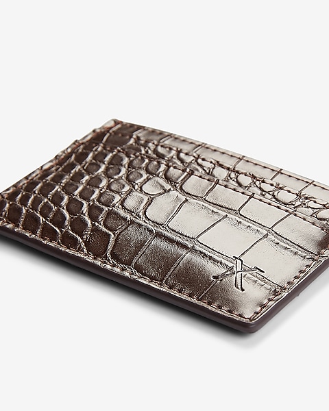 Brown Faux Leather Croc Card Case