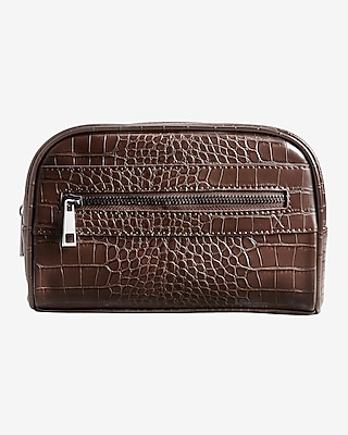 Brown Faux Leather Croc Dopp Kit