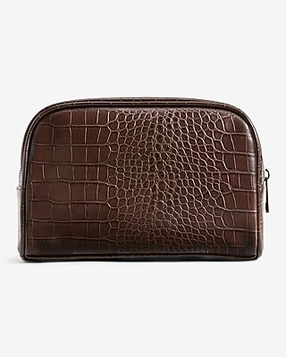 Brown Faux Leather Croc Dopp Kit