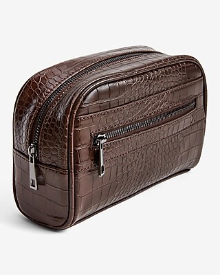 Brown Faux Leather Croc Dopp Kit
