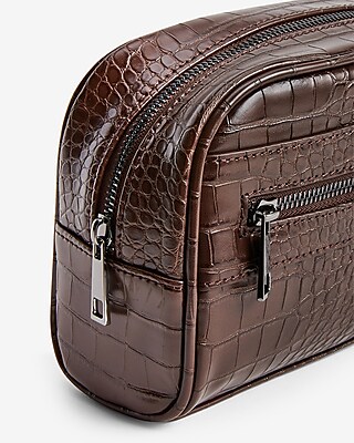 Brown Faux Leather Croc Dopp Kit