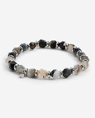 BLACK TINTED ANGULAR BEADED BRACELET:PITCH BLACK:NS