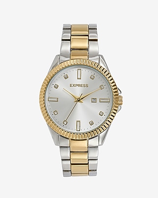 Two Tone Crystal Accented Watch | Express display picture 1