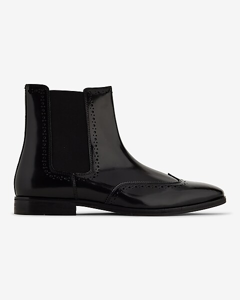 Polished Leather Brogue Chelsea Boot | Express