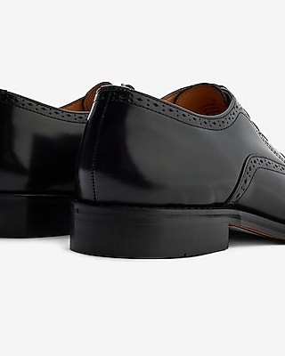 Black Leather Brogue Cap Toe Dress Shoes