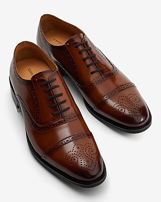 Cognac Leather Brogue Cap Toe Dress Shoes Express