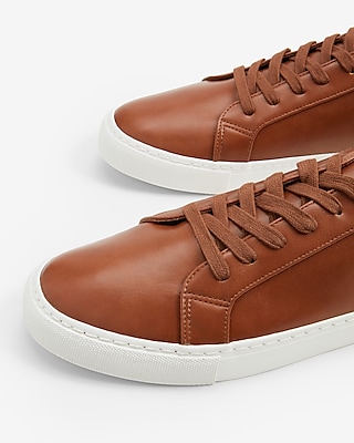 Brown Faux Leather Sneakers