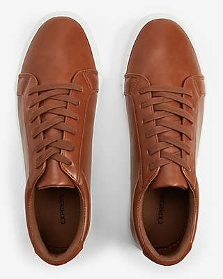 Brown Faux Leather Sneakers