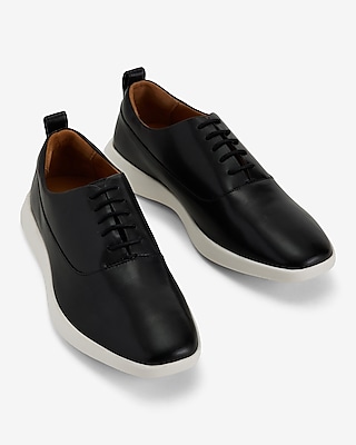 Black Leather Lace Up Everyday Performance Hybrid Sneakers