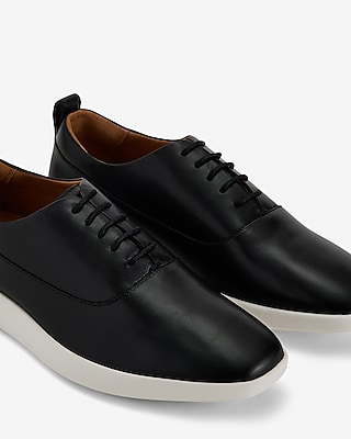 Black Leather Lace Up Everyday Performance Hybrid Sneakers