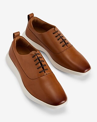 Brown Leather Lace Up Everyday Performance Hybrid Sneakers
