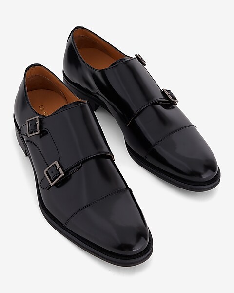Brian Atwood X Express Black Genuine Leather Double Monk Strap Dress Shoes