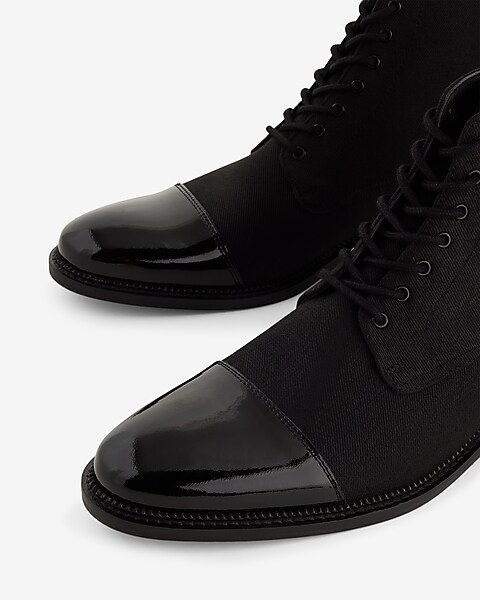 Men's Solid Pu Leather Boots, Lace Up Vintage Round Toe Ankle