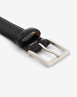 Black Genuine Leather Prong Buckle Belt