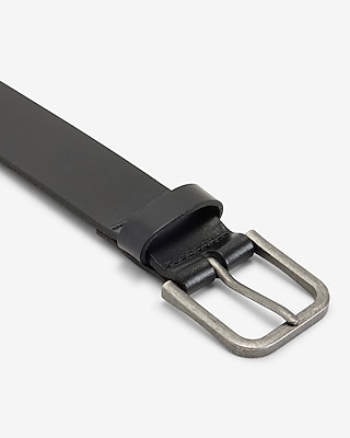 Black Genuine Leather Brushed Metal Prong Buckle Belt