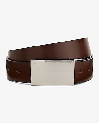 Black & Cognac Genuine Leather Reversible Plaque Belt