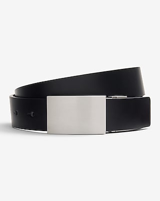 Leather Black and Brown Reversible Silver Plaque Belt
