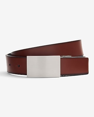 Leather Black and Brown Reversible Silver Plaque Belt