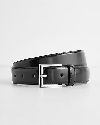 Polished Black Silver Square Buckle Belt