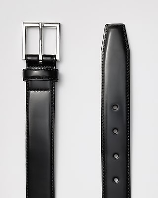 Polished Black Silver Square Buckle Belt