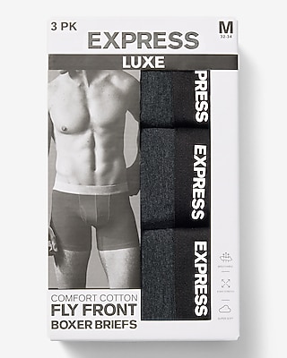 Express Men's 6" Luxe Cotton Boxer Briefs 3 Pack in Black Heather