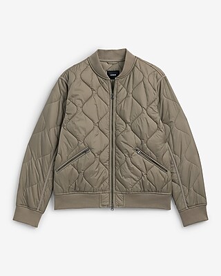 Gray Quilted Bomber Jacket