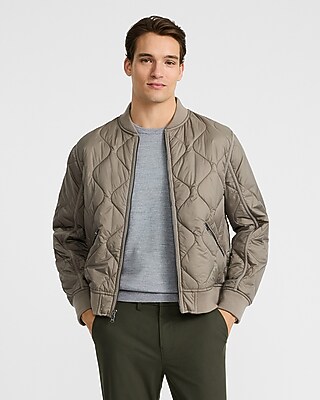 Gray Quilted Bomber Jacket