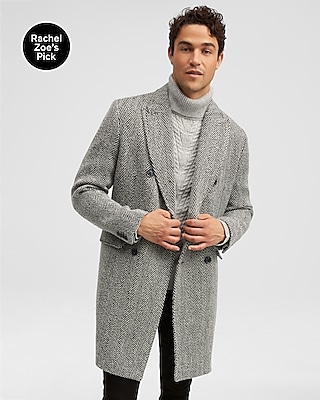 Black & White Wool Herringbone Topcoat | Express