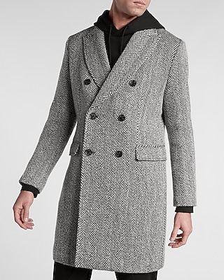 Black & White Wool Herringbone Topcoat