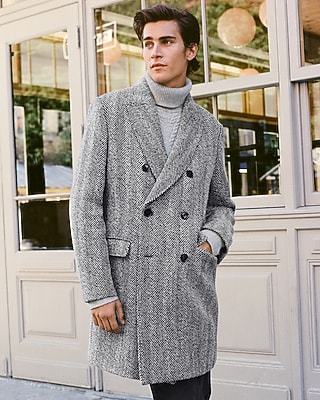 Black & White Wool Herringbone Topcoat