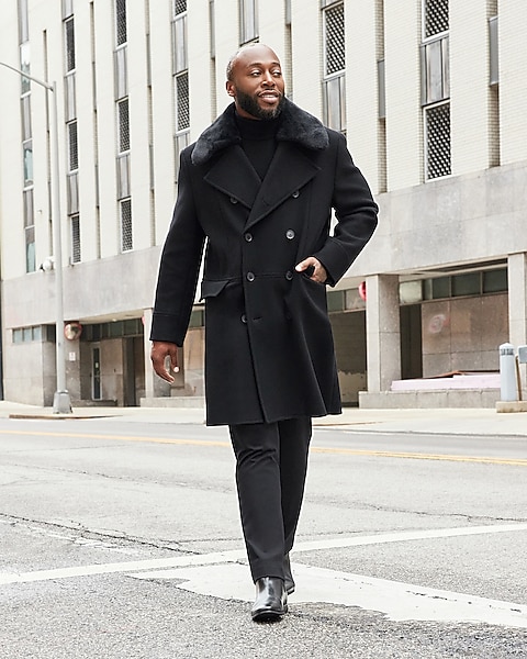praktisk indbildskhed Umoderne Black Wool-blend Faux Fur Collar Topcoat | Express