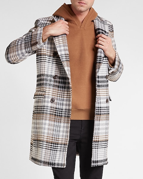 Plaid Wool-blend Topcoat | Express Plaid Wool-blend Topcoat | Express